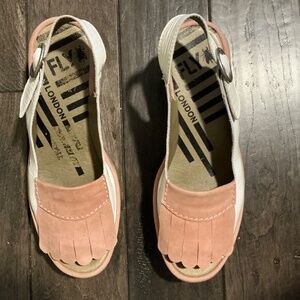 Make Offer:) FLY LONDON, Peep Toe, Wedge, Pink/Wht, Sz 37